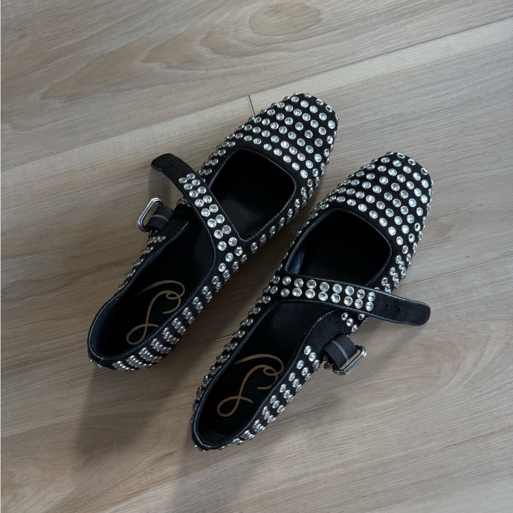 Sam Edelman Black Flats with Silver Studs - Picture 3 of 4
